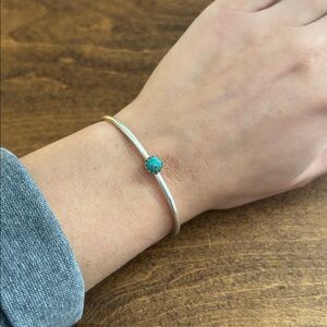 Dainty Sterling Silver and Genuine Turquoise Cuff